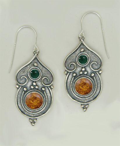 Sterling Silver Gothic Inspired Drop Dangle Earrings With Amber